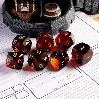 Crystal Amethyst Polyhedral Dice Set for DND (7-Piece) - Hand-Polished Gemstone Gaming Dice for Dungeons and Dragons & Tabletop RPGs, with Gift Case - color: Sj-003