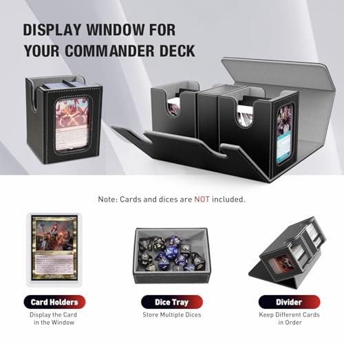 TiMOVO MTG Deck Box, Magnetic Trading Card Storage Case, Black+Gray | Holds 400+ Sleeveless Cards, 4 Dividers & Dice Tray, 2 Detachable Commander Card Deck Boxes, For Magic Game Cards - color: Black & Gray