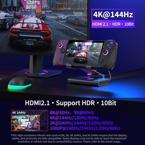 Adjustable Stand Steam Deck Docking Station with RGB Light Cooling Fan, 4K@60Hz, PD100W, Gigabit Ethernet Fit and HDMI for Steam Deck/ROG Ally X/Legion Go (S)/MSI Claw/Switch - size: Steam deck cooling dock