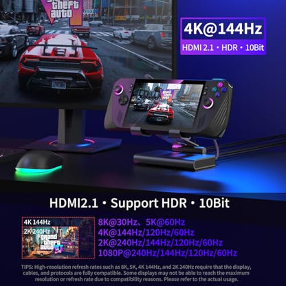 Adjustable Stand Steam Deck Docking Station with RGB Light Cooling Fan, 4K@60Hz, PD100W, Gigabit Ethernet Fit and HDMI for Steam Deck/ROG Ally X/Legion Go (S)/MSI Claw/Switch - size: Steam deck cooling dock