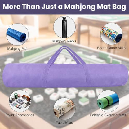 34-Inch Mahjong Mat Bag, Heavy-Duty Canvas Carrying Bag with Center Dual Handles & Smooth Zipper, Fits Mahjong Mat, Racks & Tiles, All-in-One Travel Storage Bag (Purple) - color: Purple