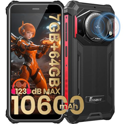 FOSSIBOT F101P Android 13 Rugged Smartphone, 7GB+64GB /1TB Rugged Call Phone 10600mAh Unlocked Phone 123dB Loud Volume Phone 5.45" 24MP+8MP Camera Waterproof Smartphone 4G Dual SIM OTG 18W Charger - color: Red