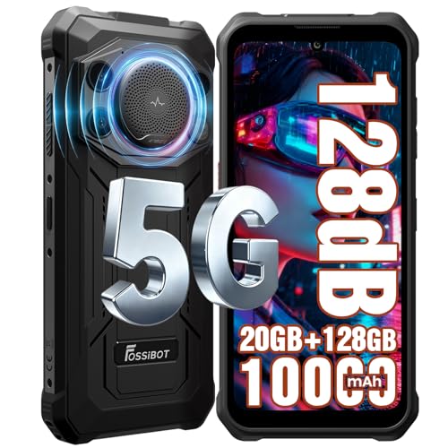 FOSSIBOT F110 Pro Rugged Smartphone Unlocked 5G Android 15, 128dB Loudest Speaker 20GB+128GB /2TB 10000mAH, 6.7'' HD Display 50MP Rear Camera, IP68/69K Waterproof, NFC/Dual SIM/Widevine L1 - color: Blackr