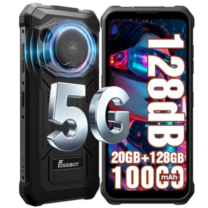 FOSSIBOT F110 Pro Rugged Smartphone Unlocked 5G Android 15, 128dB Loudest Speaker 20GB+128GB /2TB 10000mAH, 6.7'' HD Display 50MP Rear Camera, IP68/69K Waterproof, NFC/Dual SIM/Widevine L1 - color: Blackr