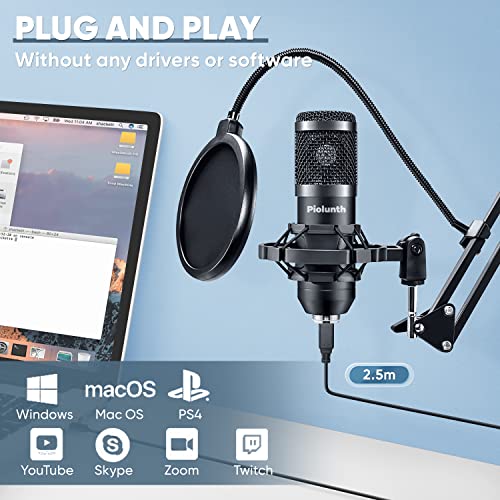 USB Microphone, Plug & Play 192kHz/24bit Cardioid Condenser Studio Mic Kit with Professional Sound Chipset Mount Pop Filte and Boom Arm for Recording, Gaming, Streaming, Skype, Podcast