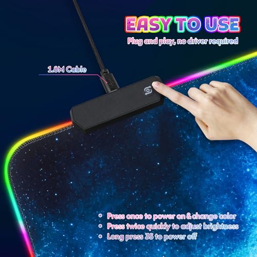 ToLuLu RGB Mouse Pad Gaming, XXL Large LED Mouse Pad with 14 Lights Modes | 35.4 x 15.7 inches Desk Mat for Keyboard and Mouse, Extended Desk Pad Mat PC Gaming Mousepad Accessories（Blue Purple Galaxy)