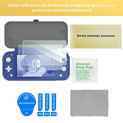 ProCase Flip Cover for Nintendo Switch Lite with 2 Pack Tempered Glass Screen Protectors, Slim Protective Case with Magnetically Detachable Front Cover for Nintendo Switch Lite 2019 -Blue - color: Blue