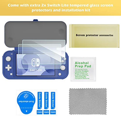 ProCase Flip Cover for Nintendo Switch Lite with 2 Pack Tempered Glass Screen Protectors, Slim Protective Case with Magnetically Detachable Front Cover for Nintendo Switch Lite 2019 -Blue - color: Blue