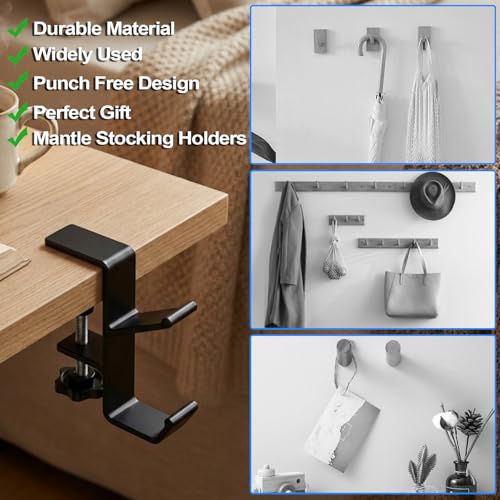 4 Pcs Under Headset Stand - Aluminum Alloy Headphone Holder with 1 Cord Organizer for Desk Fit for PC Gaming Headset Hanger Hook Suitable for Office,Computer, Class Desk, Handmade Creator Table,Black