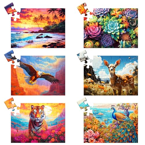 6 Pack 24 Large Piece Puzzles for Seniors Puzzle Dementia Alzheimer's Products Activities Alzheimer's Jigsaw Puzzle Eagle Beach Deer Easy Puzzle Cognitive Games Gifts for Adult Elderly Seniors - style: 24 Large Pieces