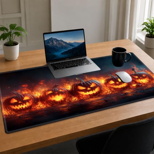 for MTG Playmat, Custom Trading Card Game Mat 17.3 x 13.8 in | Fiery Jack-o-Lanterns Premium Non-Slip Rubber Base, Water-Resistant & Stitched Edges, Personalized High-Definition Art - color: Fiery Jack-o-lanterns, size: 17" x 14" Regular