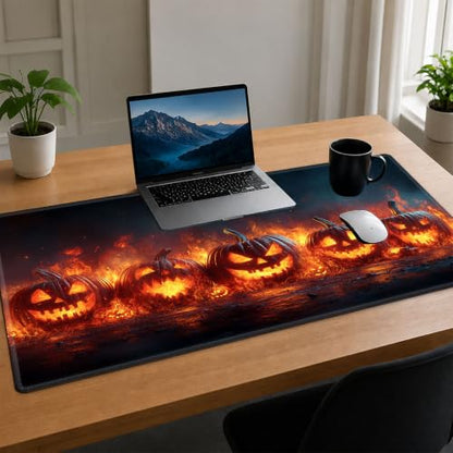 for MTG Playmat, Custom Trading Card Game Mat 17.3 x 13.8 in | Fiery Jack-o-Lanterns Premium Non-Slip Rubber Base, Water-Resistant & Stitched Edges, Personalized High-Definition Art - color: Fiery Jack-o-lanterns, size: 17" x 14" Regular