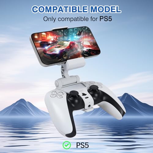 EasEasy Compatible for PS5 Controller Phone Mount Clip, Adjustable Mobile Gaming Holder Clamp for Playstation 5 Remote Controller Cell Phone Stand-White - color: White