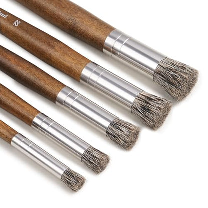 Professional Oil Paint Brushes, Fuumuui 5Pcs Natural Badger Bristle Blending Brush Set for Acrylic, Oil and Gouache - Round Flat Top Shape with Birch Handle - style: Round Flat Top