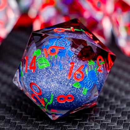 ARUOHHA Liquid Core DND Dice Set, Vampire Sharp Edged Dragons Dice Compatible with D&D RPG Role Playing Games, Resin Blood Red Polyhedral Dungeons D and D Dice with Gift Box D20 D12 D10 D8 D6 D4 - color: Rose - Red Blue