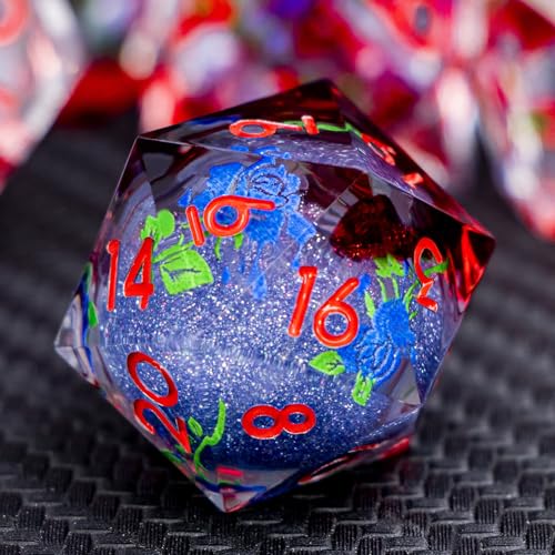ARUOHHA Liquid Core DND Dice Set, Vampire Sharp Edged Dragons Dice Compatible with D&D RPG Role Playing Games, Resin Blood Red Polyhedral Dungeons D and D Dice with Gift Box D20 D12 D10 D8 D6 D4 - color: Rose - Red Blue