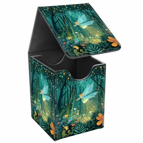 Card Deck Box, Card Storage Box Fits 100+ Single Sleeved Cards, Large Capacity PU Leather Card Storage Box with Strong Magnet for Magic Commander TCG/CCG, Forest Fairy - color: Forest Fairy