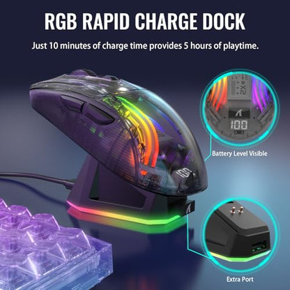 ATTACK SHARK X2 Pro Wireless Gaming Mouse with RGB Charging Dock,Tri-Mode PC Gaming Mice 2.4G/Bluetooth/Wired,Noiseless Mouse RGB Backlit,Transparent Shell,PixArt 3212 4000 DPI,for Win/MAC,Black - color: Black PRO