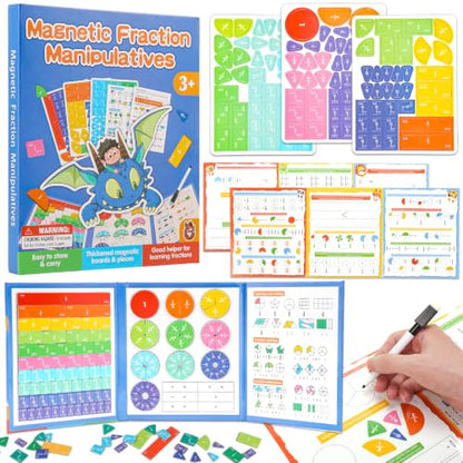 Montessori Magnetic Educational Puzzle for Kids Visual Learners, Practical Fractions Demonstration Book with Circles and Tiles for Home School and Classroom