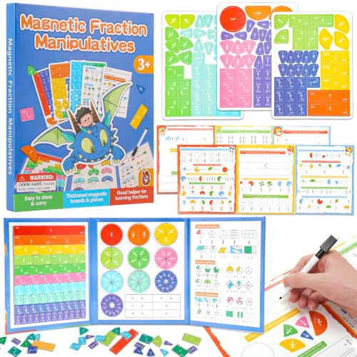 Montessori Magnetic Educational Puzzle for Kids Visual Learners, Practical Fractions Demonstration Book with Circles and Tiles for Home School and Classroom