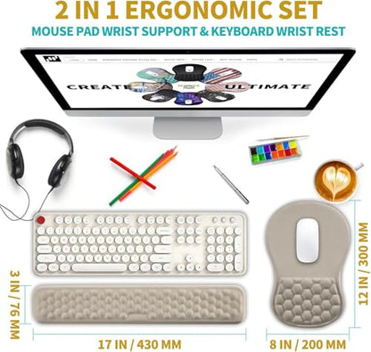 Hokafenle 2 in 1 Ergonomic Mouse Pad Wrist Support & Wrist Rest for Computer Keyboard Set, with Relieve Carpal Tunnel Pain Massage Bulge and Full Memory Gel Design (2In1 Set - Apricot) - color: Hk014-apricot