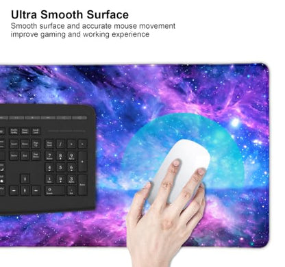 Large Mouse Pad, Desk Mat Computer Keyboard Pad Non-Slip Rubber Base Waterproof with Stitched Edges for Laptop Gaming, Office & Home 31.5 x 11.8 Inch (Galaxy Space) - color: Galaxy Space