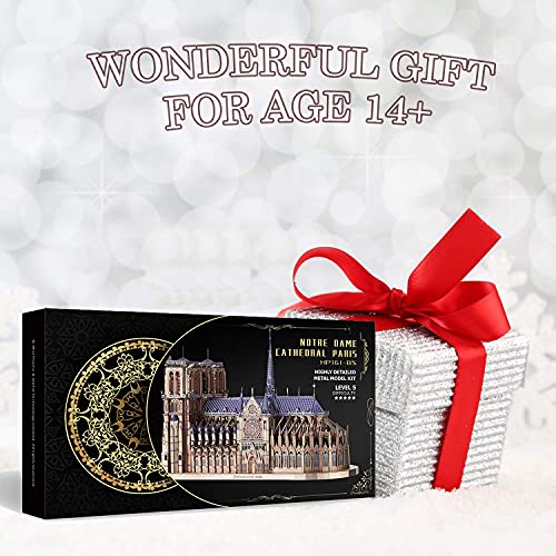 Piececool 3D Metal Puzzles for Adults and Teens, Notre Dame De Paris Church Metal Model Kit, Challenge French Cathedral Brain Teaser Architecture Building Blocks Puzzle, 382 Pcs - color: Colorful