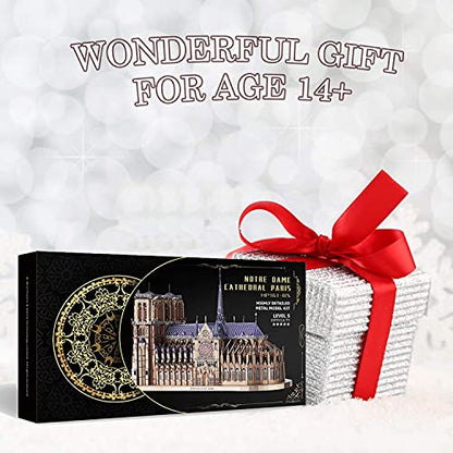 Piececool 3D Metal Puzzles for Adults and Teens, Notre Dame De Paris Church Metal Model Kit, Challenge French Cathedral Brain Teaser Architecture Building Blocks Puzzle, 382 Pcs - color: Colorful