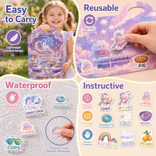 Reusable Jelly Sticker Books for Girls 3-8, Toddlers 2-4, 4 Sets | Unicorn, Mermaid, Ballet & Doll | Reusable Jelly Stickers Silicone | 3D Puffy Window Cling | Travel Gift | Girls Ages 2-8 - style: Unicorn/Mermaid/Ballet/Doll