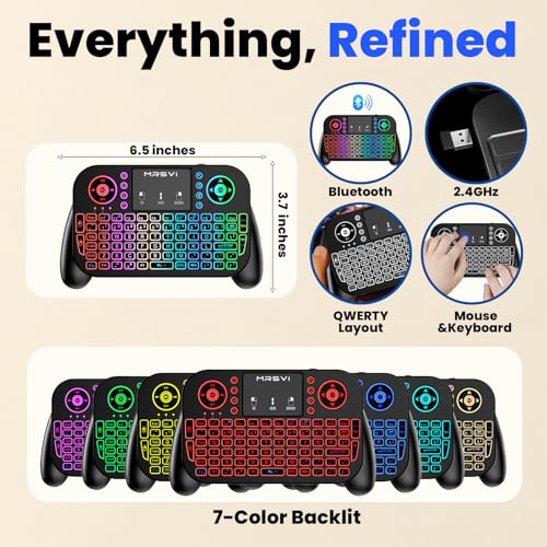 Mini Keyboard with Touchpad-2.4GHz & Bluetooth Dual-Mode,7-Color Backlight, Multimedia Hotkeys, Rechargeable, for Android TV Box, Smart TV, Projector, PS3, PC, Tablet, Windows/iOS/Android