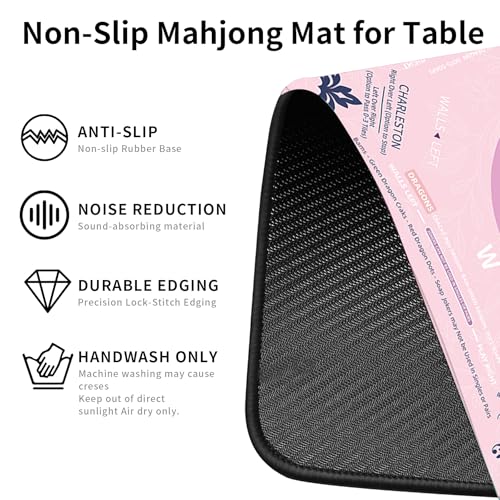 Mahjong Mat with Rules Non Slip Mat for American Mahjong Tiles | American Mahjong Mat Noise-Reducing Neoprene Mahjong Gaming Mat for Poker, Board Games, Dominoes, Dice Game,Card Games - color: Pink