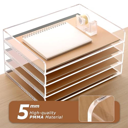 SANRUI 4 Tier Clear Desk Paper Letter Organizer Trays, A4 Stackable File Document Tray, Acrylic Desk Organizers and Accessories Sorter, Workspace Office Supplies Organizers,12.4inx8.86inx6.64in - style: Thin 4 Tier Trays