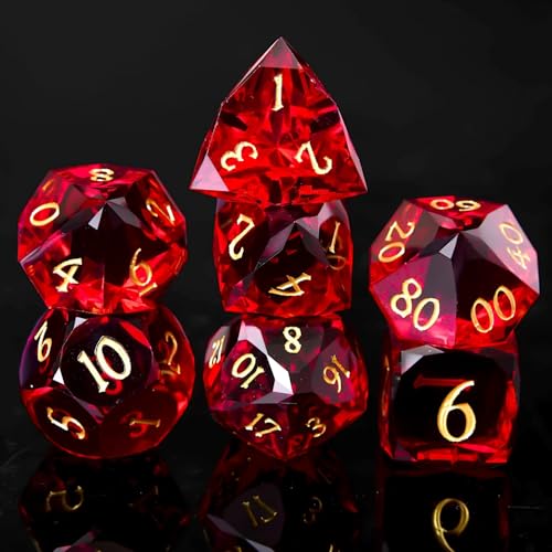 Multifaceted Resin DND Dice Set 7 PCS – Transparent Polyhedral Role Playing Dice for Dungeons & Dragons, Pathfinder, RPG and Tabletop Games(RED) - color: Multifaceted -Red