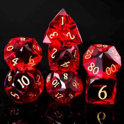 Multifaceted Resin DND Dice Set 7 PCS – Transparent Polyhedral Role Playing Dice for Dungeons & Dragons, Pathfinder, RPG and Tabletop Games(RED) - color: Multifaceted -Red