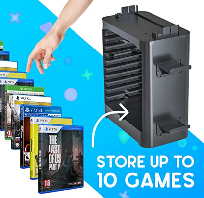 NS Compatible Nintendo Switch Games Holder, Nintendo Switch Stand - Black | Holds up to 10 Game Case & 4 controllers Game Disk Rack, Switch Holder Stand for Gamers, Nintendo Switch Accessories - color: Black
