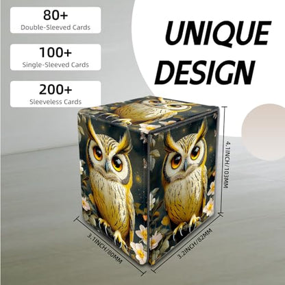 for MTG Deck Box, Trading Card Storage Case Holds 100+ Sleeved Cards, Owl on Branch with Flowers Magnetic Closure Durable Deck Holder for Magic The Gathering, TCG & Commander - color: Owl on Branch with Flowers