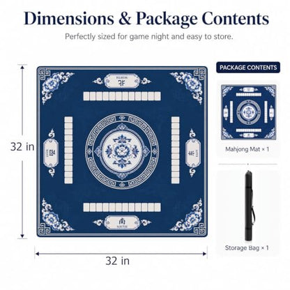 Blue Floral Mahjong Mat,Non Slip American Mah Jongg Table Mat | 32in soft neoprene mah jongg mat reduces tile noise protects tabletops & packs easily for game nights or a thoughtful gift - color: 014