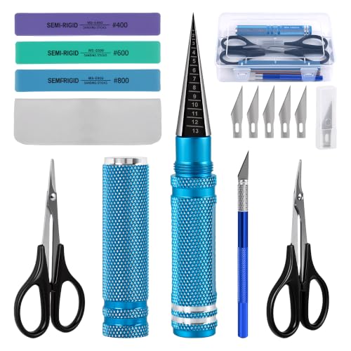 RC Car Body Reamer 0-14mm with Measurement Scale, Hole Punch Tool Kit with Curved & Straight Lexan Scissors, Hobby Knife for RC Shell Mounting, Trimming & Plastic Model Building(Blue) - color: Light Blue