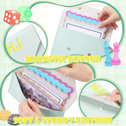 2 Pcs Leather Mahjong Card Bag Clutch Pouch Holder with PU Squeeze Dice Bag Mahjong Accessories Protector Cover Case for MAHJ Lover Playing Game Night(Light Green) - color: Light Green