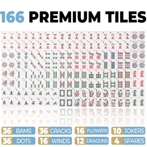 MUTEX American Mahjong Game Set, 166 Premium Mahjong Tile Set with Waterproof Iced Blue Carrying Bag, Western Mahjong Set with 4-Piece Natural New Zealand Wood Racks/Pushers - color: Iced Blue With New Zealand Wood