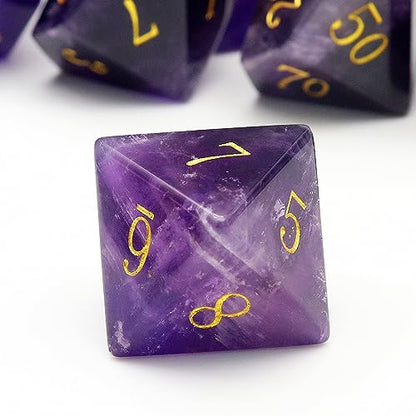 Haxtec Natural Amethyst Gemstone DND Dice with Premiun DND Dice Case Semi-Precious Gem D&D Dice Compatible with Dungeons and Dragons TTRPG Gift - color: Purple