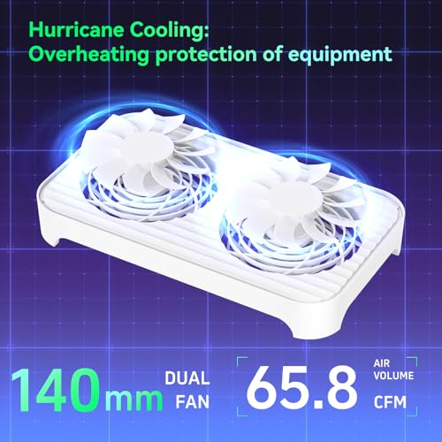 X4 Quiet USB Cooling Fan, High Speed Dual 140mm USB PC Fan, 1-Touch Switch & 2 USB Ports, Stackable Design for Router, Receiver Amplifier, DVR, PlayStation, Xbox, Computer Cabinet Cooling - color: White