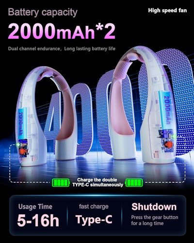 Heelkl AI Neck Fan, 4 Speeds Adjustable Portable Personal Fan Rechargeable, 4000 mAh Battery Faster Cooling Wearable Fan, Ultra Quiet for Home, Office, Travel, Outdoor - PInk - color: Pink
