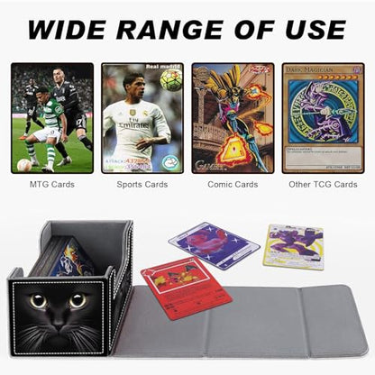 Card Game Storage Box TCG Deck Box MTG Card Box Organizer Trading Card Case Commander Deck Box TCG Card Storage Box Magnetic Closure Creative Pattern Up to 200 Cards, Cute Black Cat With Big Eyes - color: Cute Black Cat With Big Eyes