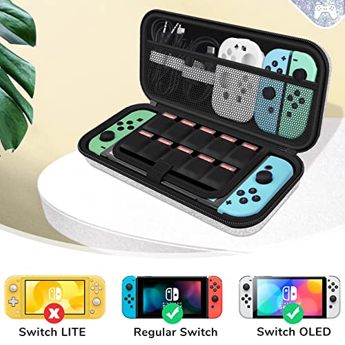 Homicozy Glitter Carrying Compatible with Nintendo Switch OLED & Switch Console, Silver Protective Hard Travel Shell Pouch for Nintendo Switch Console/Accessories, Gaming Case for Girls - color: Silver