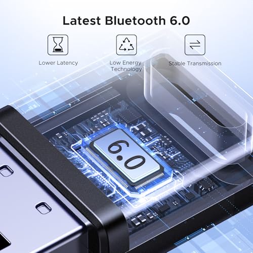 UGREEN USB Bluetooth Adapter for PC, Bluetooth 6.0 Dongle Receiver EDR & BLE, Plug & Play for Windows 11/10/8.1, for Headphone/Keyboard/Mouse/Speakers/Printer
