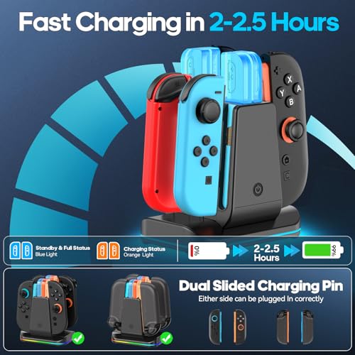 Switch 1/2 Controller Charger for Nintendo Switch 1/ OLED Joycon, Charging Docking Station, Storage Stand with Charge Cable，2-in-1 Charger Dock for Joy con 2/1 Accessories - size: L-Black-Switch 2/1