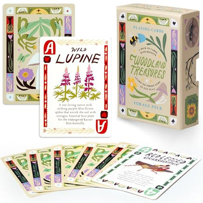 Woodland Treasures Botanical Playing Cards for Nature Lovers & Collectors – Beautiful Playing Cards, Poker Deck Featuring 52 Hand-Illustrated Forest Wonders + Digital Booklet of 20 Classic Games - style: Woodland Treasures