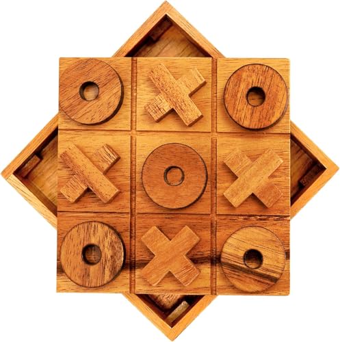 BSIRI Wooden Tic Tac Toe Game Coffee Tabletop XO Blocks Ideal for Family Living Room Games Night for Adults for Desk Decor and Unique Wood Gifts for All Occasions 5.5 Inch - style: Classic