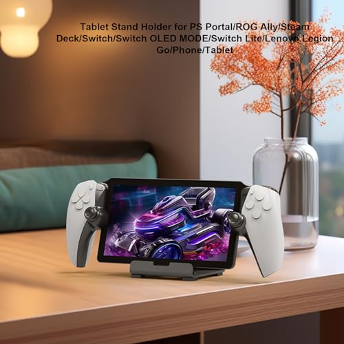 Tablet Desktop Stand Compatible with ROG Ally X/PlayStation Portal/Steam Deck,Desktop Handheld Game Console Holder with Anti-Slip Silicone Pad (Black)